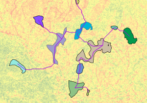 Output paths and regions over cost surface